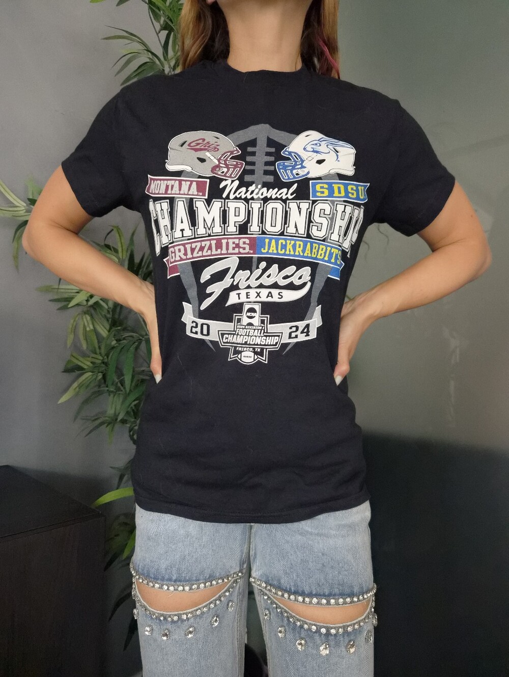 ☆5/$15☆Blue 84 NCAA Football National Championship Tee–Montana vs SDSU–Size S